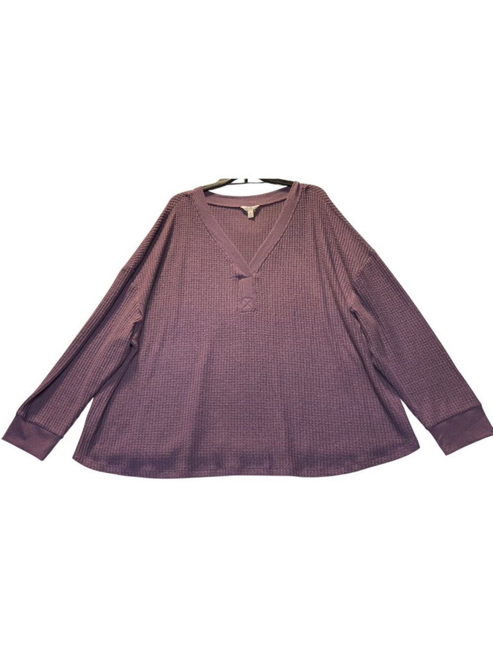 Terra & Sky Womens Plus Size  3X (24W-26W) Waffle Knit V-Neck Long Sleeve Top